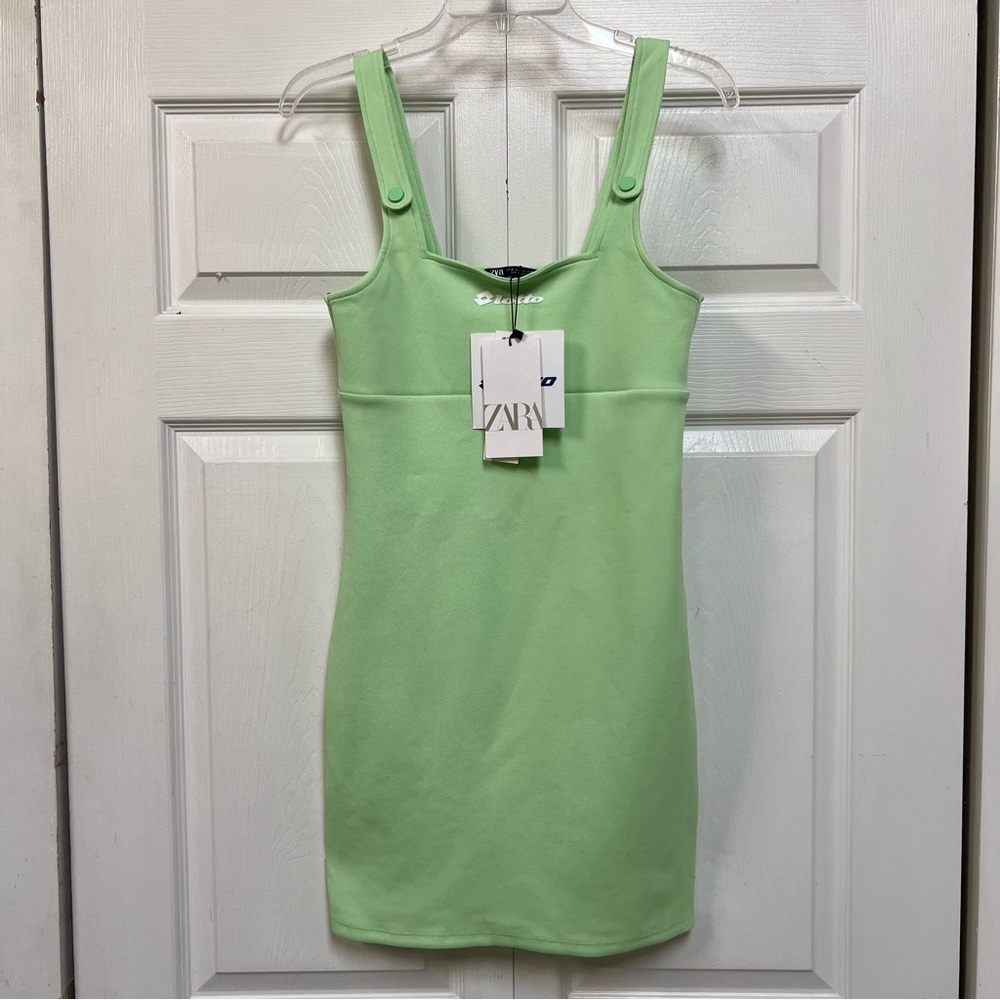 Zara Lotto Tank Mini Dress Light Green Size Medium